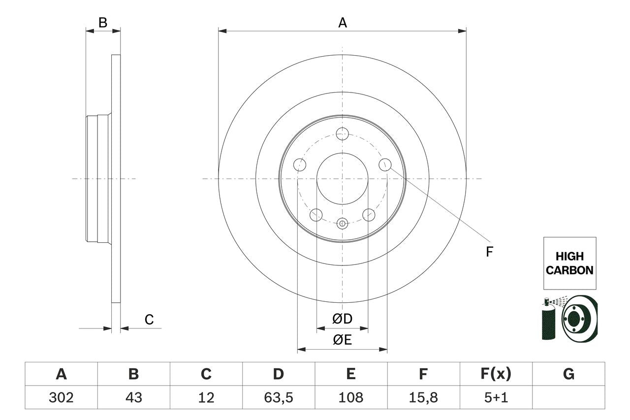 610.3727.20 BH BRAKE DISC REAR 302mm - 3727 # BOSCH 0 986 479 F31