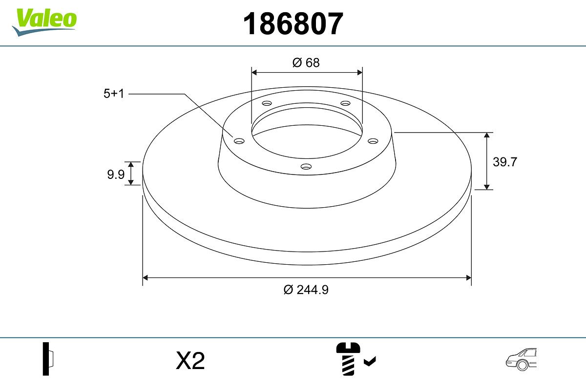 8E0 615 601B VA BRAKE DISC REAR  245MM - 1243 VALEO 186807