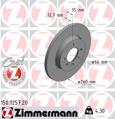34 11 1 154747 BRAKE DISC FRONT SOLID 318I E30 ZIMMERMANN 150.1257.20