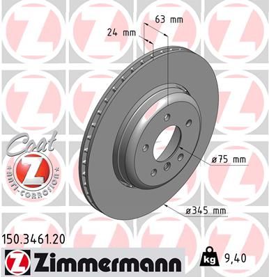 34 21 6 763827 BRAKE DISC REAR  5+6 E60/64 ZIMMERMANN 150.3461.20