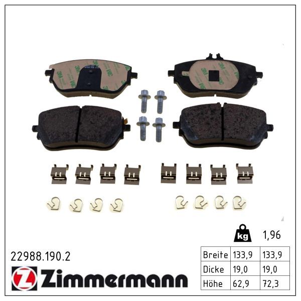 22988.190.2 ZI BRAKE PADS FRONT MERC W177 AMG SPORT ZIMMERMANN 22988.190.2