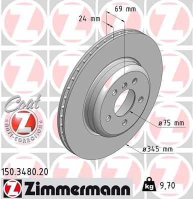 34 21 6 775289 ZI BRAKE DISC REAR F1 - 7 SERIES 345mm - 3480 ZIMMERMANN 150.3480.20