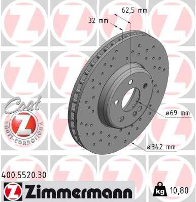 000 421 22 12 ZI BRAKE DISC FRONT W205 X-DRILLED - 5520* ZIMMERMANN 400.5520.30