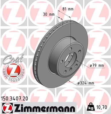 34 11 6 750265 BRAKE DISC FRONT 324MM 7SER E65/66 ZIMMERMANN 150.3407.20