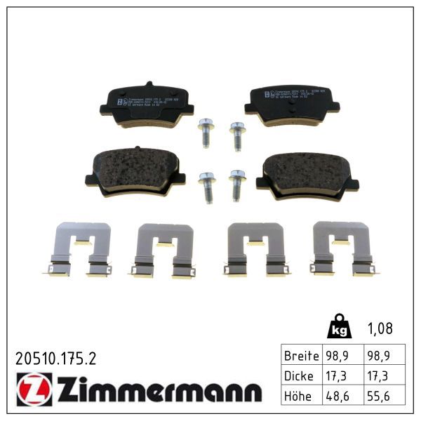 20510.175.2 ZI BRAKE PADS REAR XC40 SOLID DISC ZIMMERMANN 20510.175.2