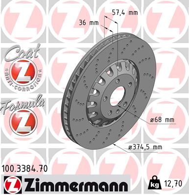 4M0 615 301AM ZI BRAKE DISC FRONT RS5 375mm - 3384 ZIMMERMANN 100.3384.70