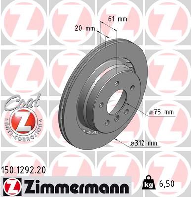 34 21 2 227177 BRAKE DISC REAR  E36 M3 3.2 LH ZIMMERMANN 150.1292.20