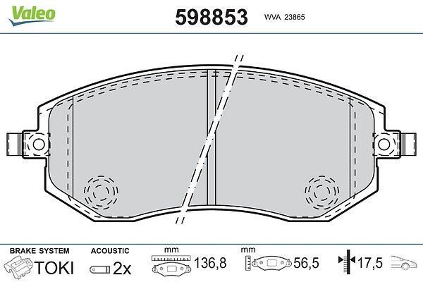 598853 BRAKE PADS FRONT  SUBARU VALEO 598853