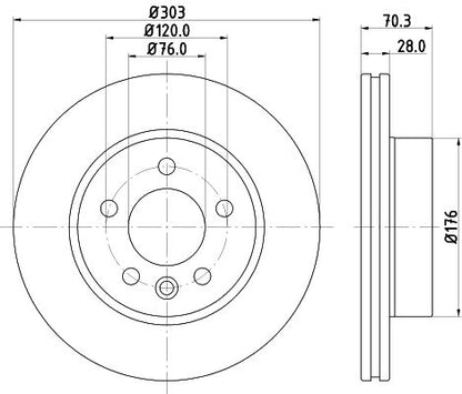 2N0 615 301A BRAKE DISC FRONT CRAFTER 303mm 2016>> 3255+ # HELLA 355.125-561