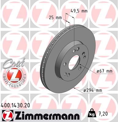 124 421 24 12 ZI BRAKE DISC FRONT  1430 ZIMMERMANN 400.1430.20