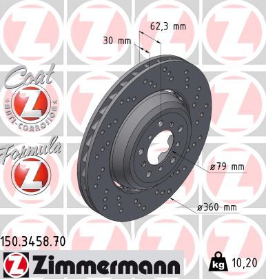 34 11 2 283386 ZI BRAKE DISC RHF 360MM E92/3/0 M3 - 3458 ZIMMERMANN 150.3458.70