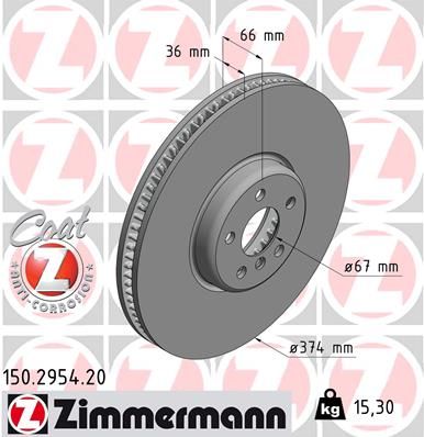 34 11 6 875283 ZI BRAKE DISC VENTED LHS- 2954 ZIMMERMANN 150.2954.20