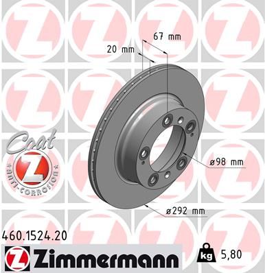 460.1524.20 ZI BRAKE DISC REAR 986 BOXTER  1524 ZIMMERMANN 460.1524.20