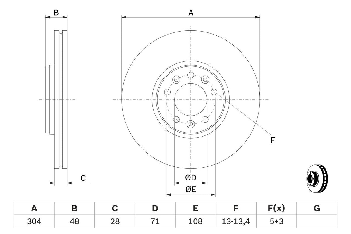 440.3117.20 BH BRAKE DISC FRONT CITROEN C5 304MM # BOSCH 0 986 479 380