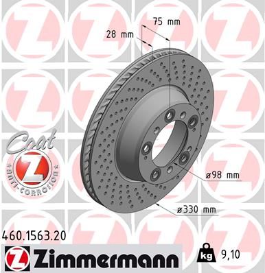 460.1563.20 ZI BRAKE DISC RHR - 1563 # ZIMMERMANN 460.1563.20