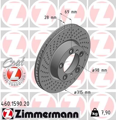 460.1590.20 ZI BRAKE DISC RHF BOXTER 981 - 1590 # ZIMMERMANN 460.1590.20