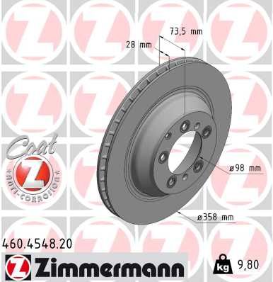 9Y0 615 601B ZI BRAKE DISC REAR 4548 # ZIMMERMANN 460.4548.20