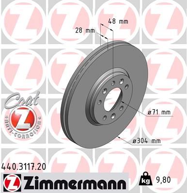 440.3117.20 ZI BRAKE DISC FRONT CITROEN C5 304MM # ZIMMERMANN 440.3117.20
