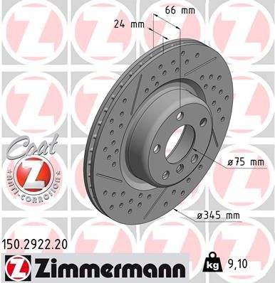 34 20 6 797598 ZI BRAKE DISC REAR 345mm X DRILLED F20/21 - 2922 # ZIMMERMANN 150.2922.20