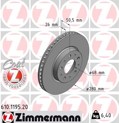 610.1195.20 ZI BRAKE DISC VOLVO 850+C/V/S70+S/V90 ZIMMERMANN 610.1195.20