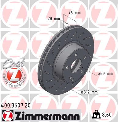 220 421 09 12 FRONT 312 X 76 MM CROSSDRILL ZIMMERMANN 400.3607.20