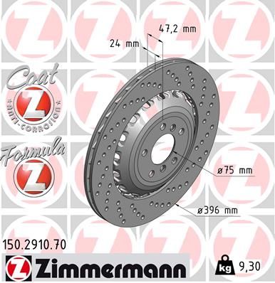34 21 2 284104 ZI BRAKE DISC RHR - 2910 # ZIMMERMANN 150.2910.70
