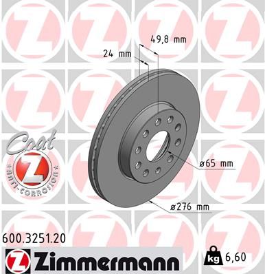 5Q0 615 301A ZI BRAKE DISC FRONT 3251 8V / 5G ZIMMERMANN 600.3251.20