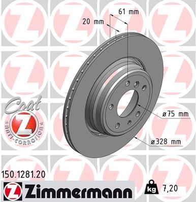 34 21 1 160233PD BRAKE DISC REAR  1281.50  CROSS DRILLED E38 ZIMMERMANN 150.1281.52