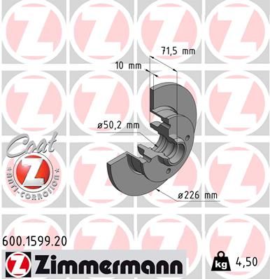 357 615 601 ZI BRAKE DISC REAR  1599 - GOLF 111 ZIMMERMANN 600.3219.20