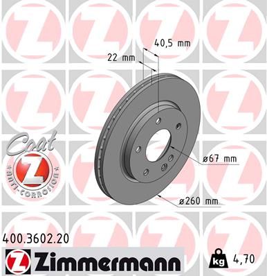 168 421 02 12 ZI FRONT DISC A160 - 3602 ZIMMERMANN 400.3602.20