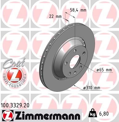 8J0 615 601A BRAKE DISC REAR  310 X 22M 5/112 3329 ZIMMERMANN 100.3329.20