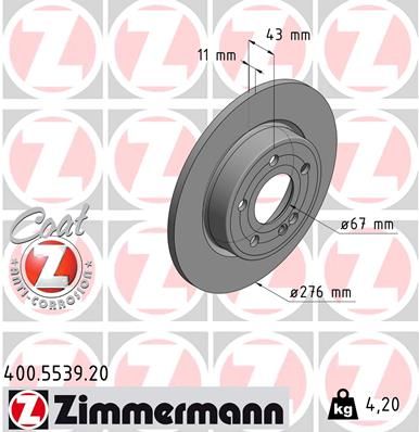 247 423 01 12 ZI BRAKE DISC REAR MERCEDES 177/- 5539 ZIMMERMANN 400.5539.20