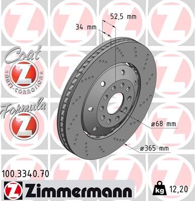 4B3 615 302 BRAKE DISC FRONT RIGHT HAND365MM RS6 3344 ZIMMERMANN 100.3344.75