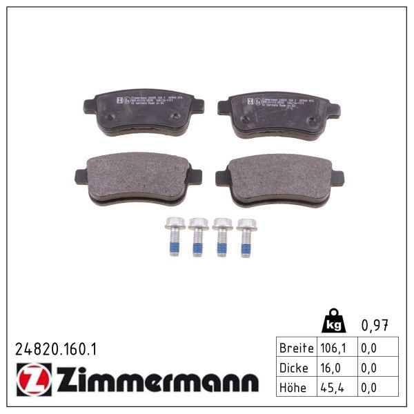 2756.2 ZI BRAKE PADS REAR RENAULT MEGANE SER.S3/4 ELEC HB ZIMMERMANN 24820.160.1