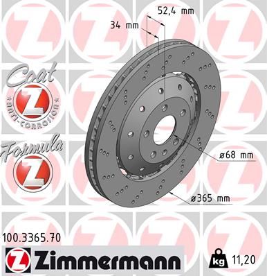 420 615 301A ZI FRONT DISC 365MM RS5/R8/LAMBO 3365 ZIMMERMANN 100.3365.70