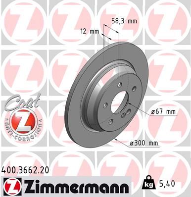 221 423 07 12 ZI BRAKE DISC REAR  W221 300MM SOLID 3662 ZIMMERMANN 400.3662.20