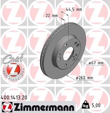 201 421 13 12 BRAKE DISC FRONT W201 2.6 ETG BRAND ZIMMERMANN 400.1413.20