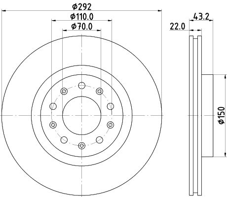 110.2225.20 BRAKE DISC REAR Ø 292 mm 159/GULIA VENT - 2225 HELLA 355.116-691