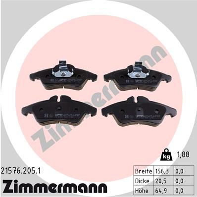 7082.2 ZI BRAKE PADS FR - VITO # ZIMMERMANN 21576.205.1