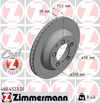 9Y0 615 601A ZI BRAKE DISCS REAR PORSCHE - 4523 # ZIMMERMANN 460.4523.20