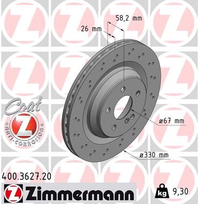 230 423 09 12 BRAKE DISC REAR SLK55 R230 330MM ZIMMERMANN 400.3627.20
