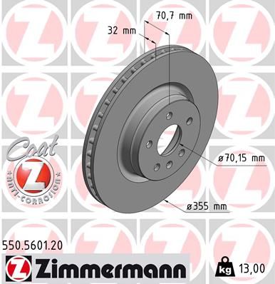 550.5601.20 ZI BRAKE DISC FRONT TESLA MODEL X (5YJX) P90D AWD ZIMMERMANN 550.5601.20