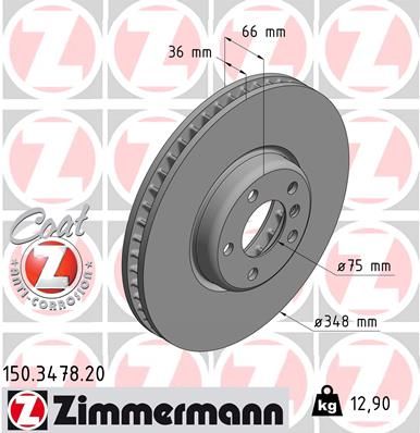 34 11 6 785669 ZI BRAKE DISC LHF 348MM / MIN 34.4 - 3478 # ZIMMERMANN 150.3478.20