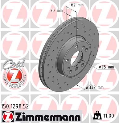 34 11 6 756045 ZI BRAKE DISC FRONT X5+X3 E53+E83 - 1298 ZIMMERMANN 150.1298.20