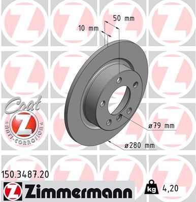 34 20 9 804830 ZI BRAKE DISC REAR 280mm  MINI COUNTRYMAN R60 - 3487 ZIMMERMANN 150.3487.20