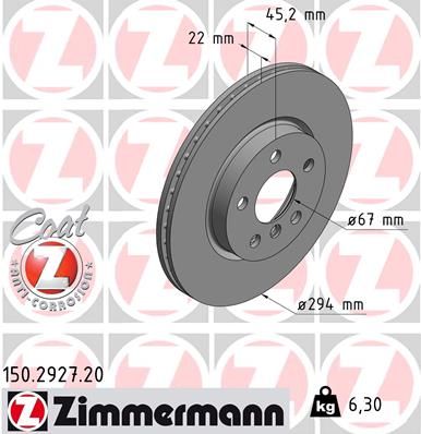 34 11 6 866297 ZI BRAKE DISC FRONT MINI F55 - 2927 ZIMMERMANN 150.2927.20