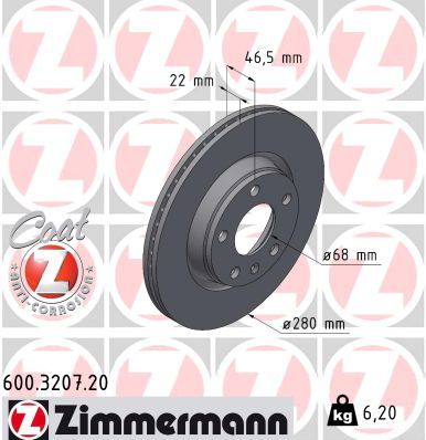 8E0 615 301B BRAKE DISC FRONT Ø 280mm A4 3207 ZIMMERMANN 600.3207.20
