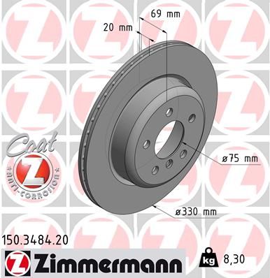 34 21 6 775287 ZI BRAKE DISC REAR F10 10>> 330mm - 3484 ZIMMERMANN 150.3484.20