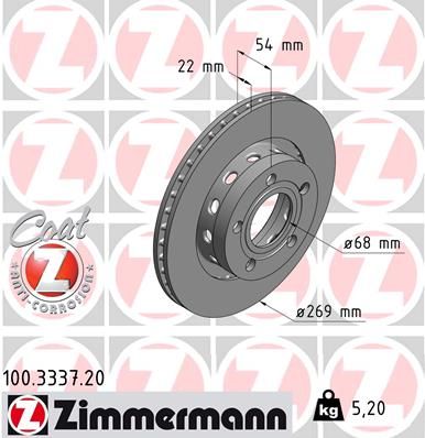 4B3 615 601 ZI BRAKE DISC REAR  269MM 4.2/S6/4.0W8 3337 ZIMMERMANN 100.3337.20