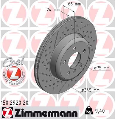 34 20 6 797600 ZI BRAKE DISC REAR F30/36 F80 XDRILL UPGRADE/HYBRID - 2920 # ZIMMERMANN 150.2920.20